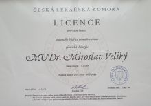 Primářská licence Dr. Miroslav Veliký