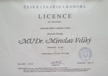 Primářská licence Dr. Miroslav Veliký